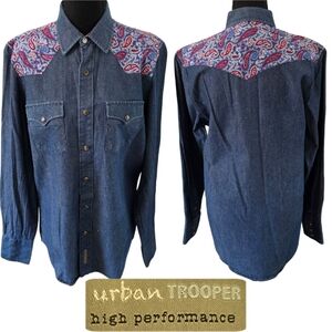 VTG Pearl Snap Urban Trooper Denim Paisley Button Down